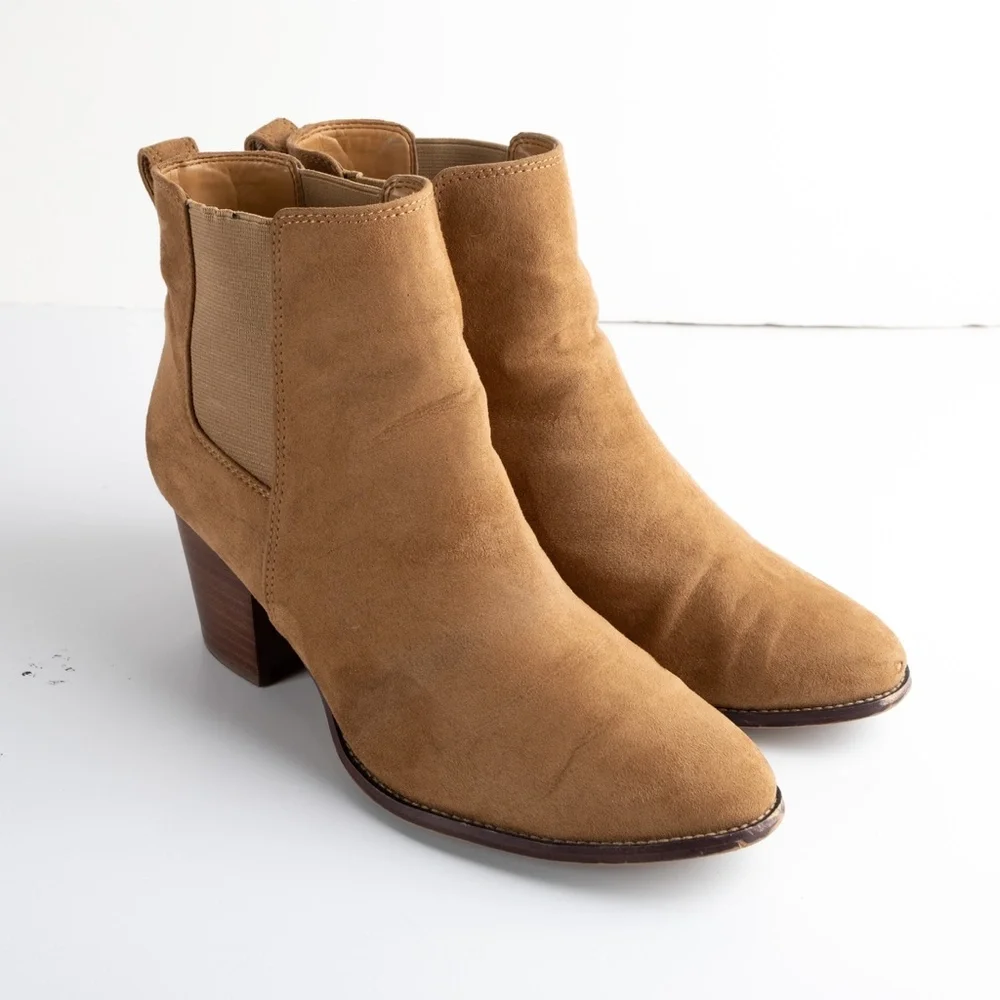 J. CREW Rory tan microsuede heeled boots size 9.5
